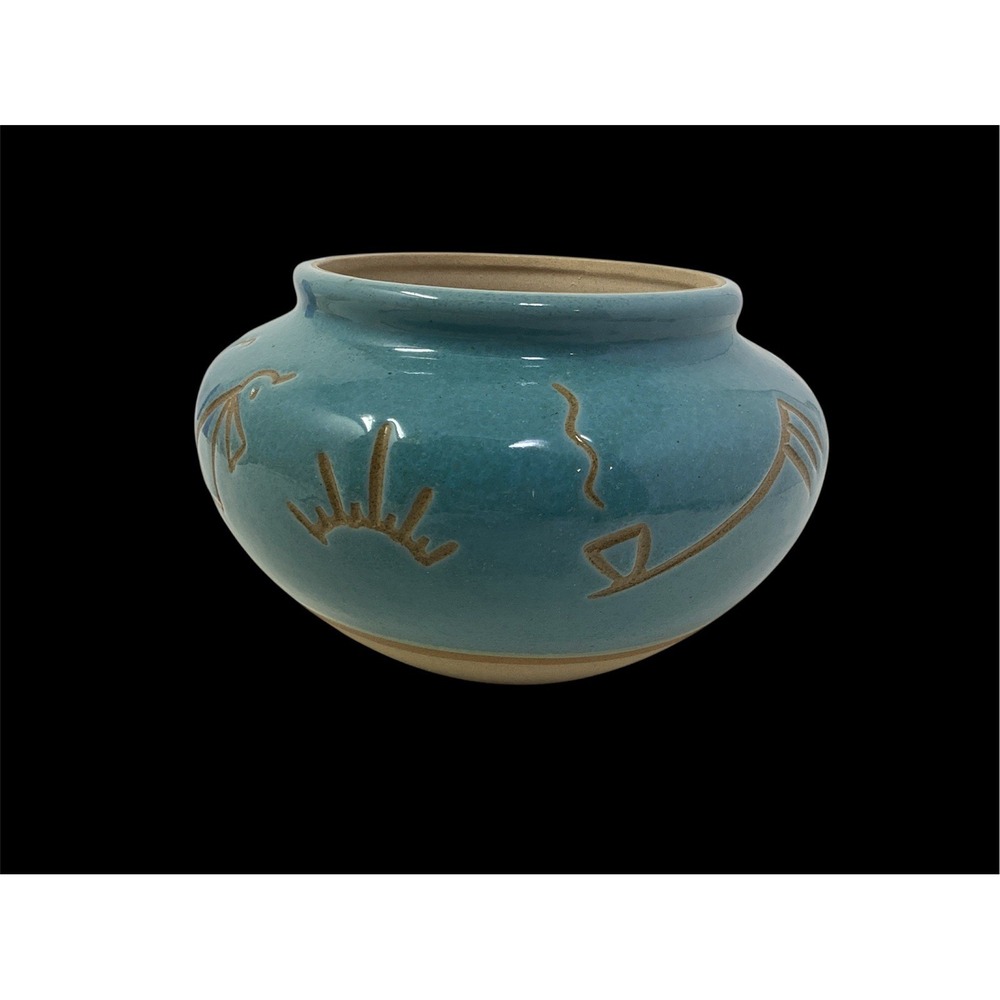 Original Saguaro Stoneware Handmade Blue Planter Southwest Decor Phoenix,AZ 4.5"